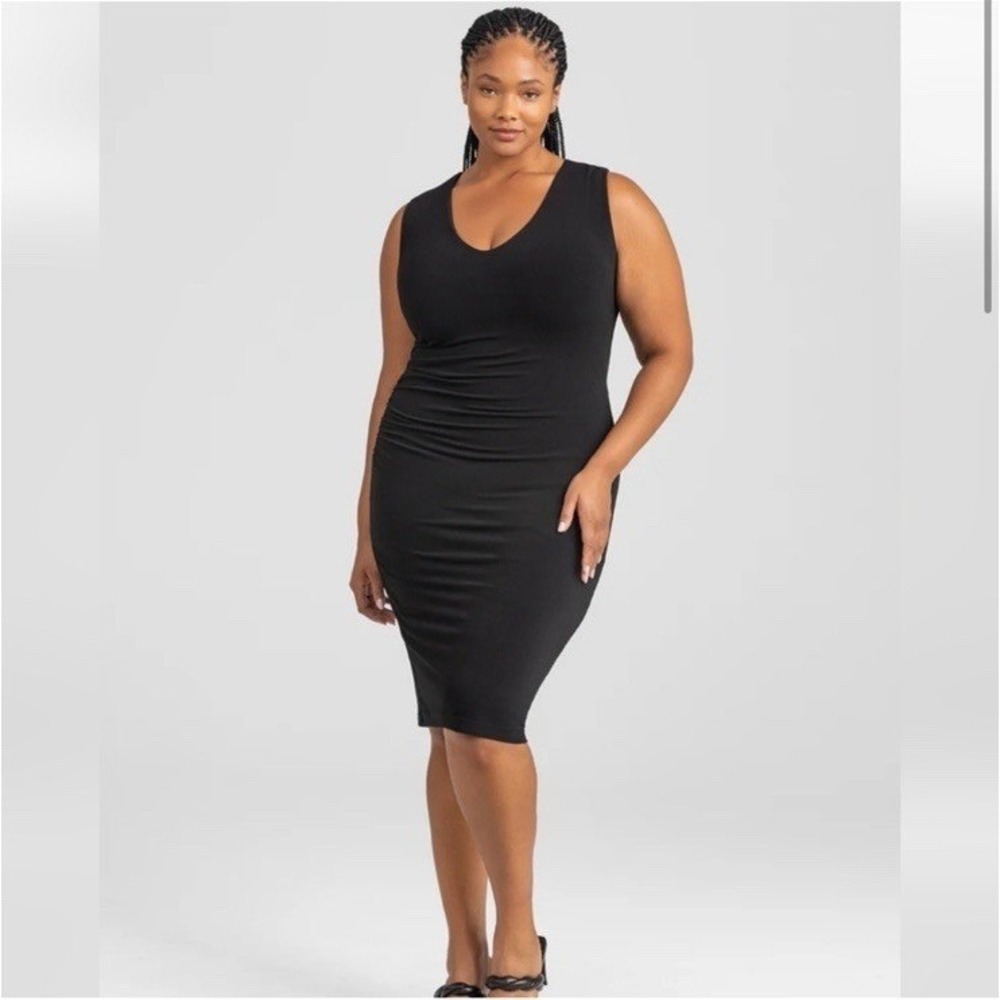 HoneyLove Size XL InnerPower Midi‎ Shapewear Slimming Ruched Dress Black NWT